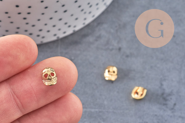 Pendentif tête de mort laiton doré 2.5microns, pendentif sans nickel, pendentif laiton doré,9mm, x2 (G2449)