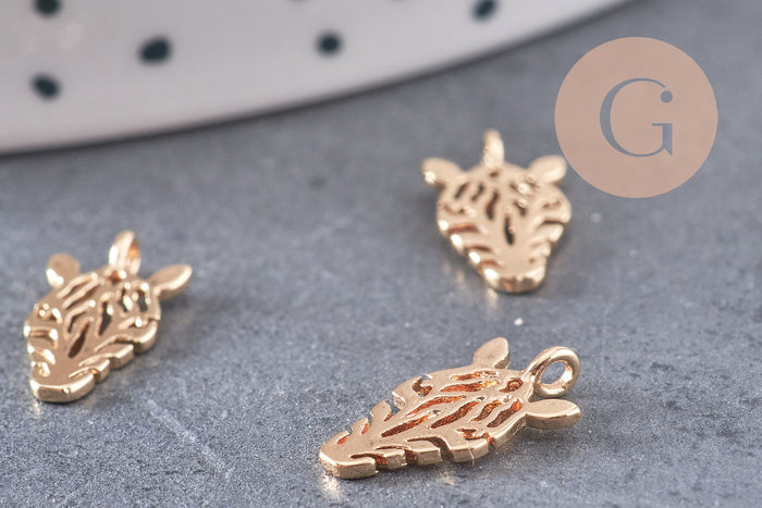 Pendentif tête de zèbre laiton doré 18k 14mm,Pendentif doré pour création de bijoux, x1 G5999