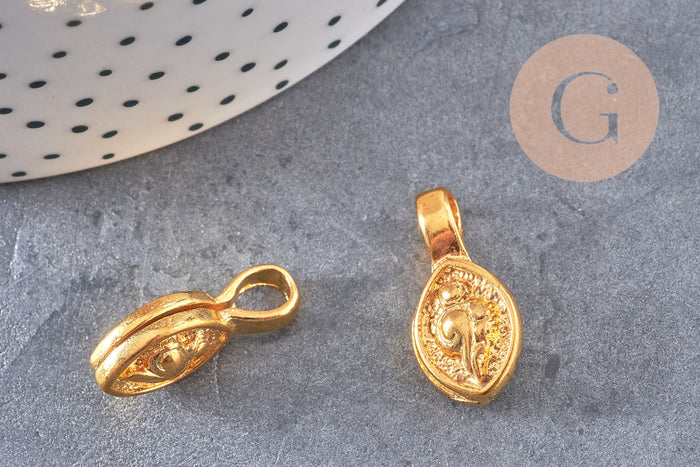 Pendentif tibétain laiton doré, breloque bouddhisme, pendentif laiton religieux, 21mm, x2 (G4324)