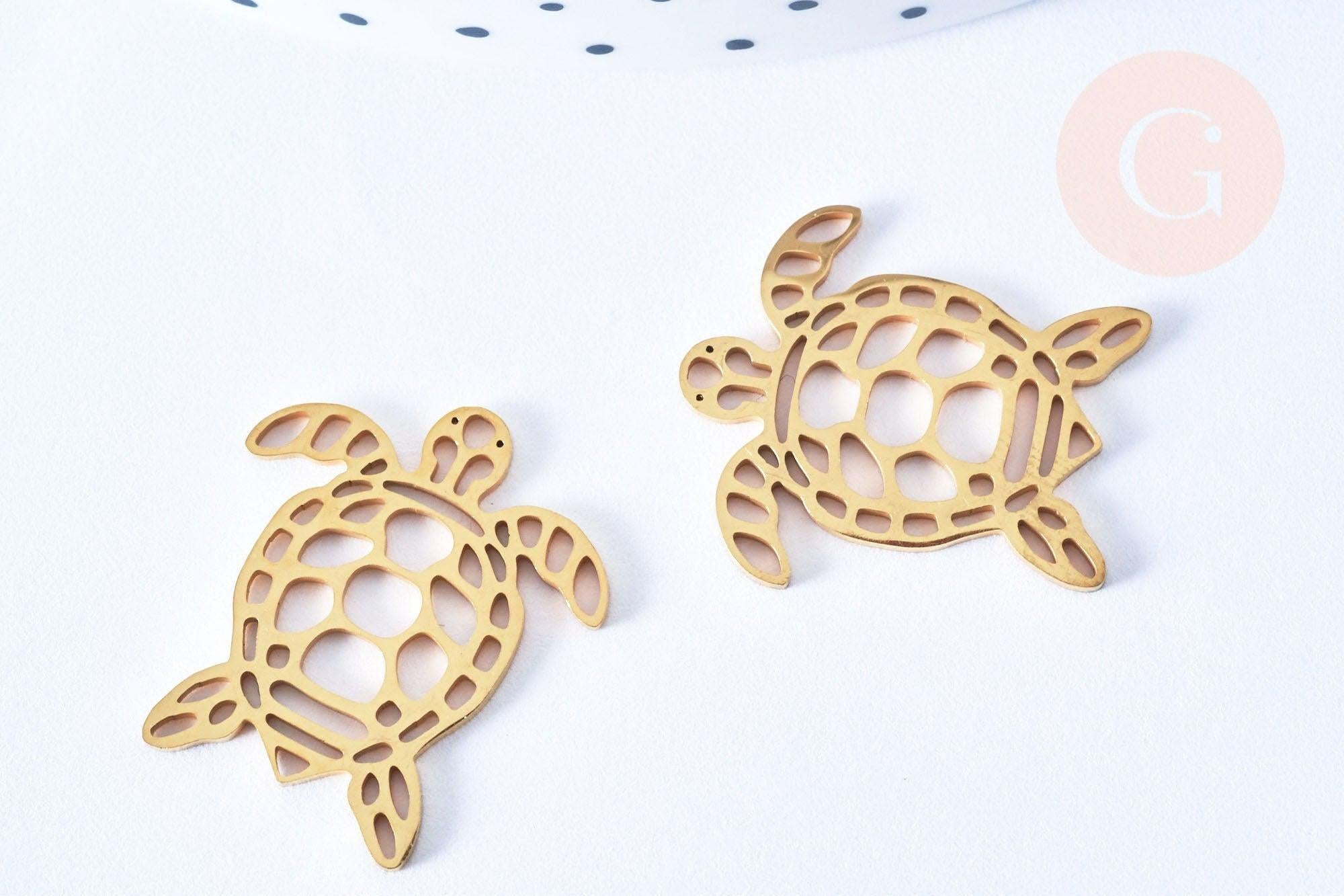 Pendentif tortue acier 201 inoxydable doré 18K 24mm, x1 (G7128) en acier doré pour création de bijoux DIY élégants et durables, adapté aux accessoires créatifs.