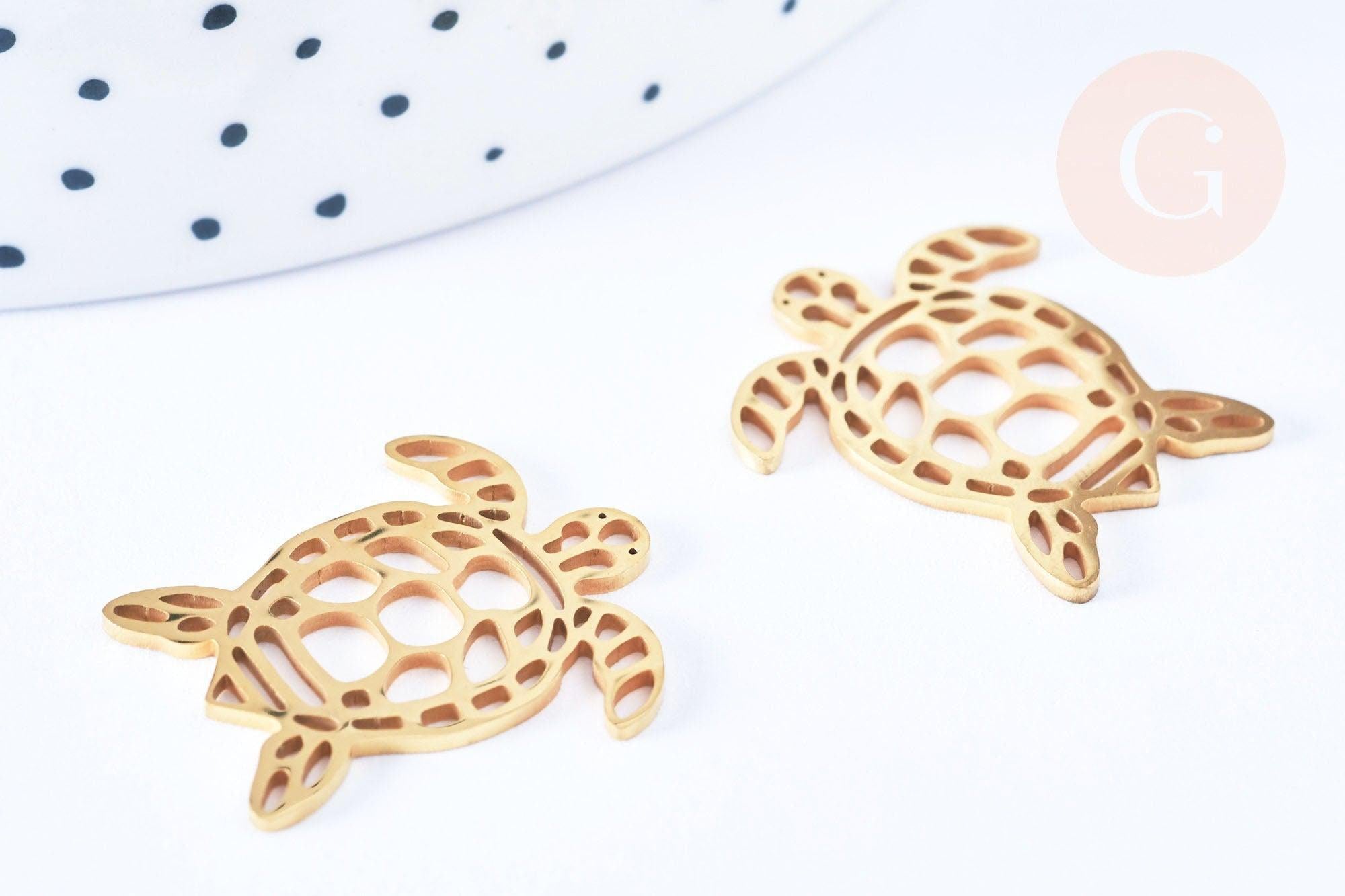 Pendentif tortue acier 201 inoxydable doré 18K 24mm, x1 (G7128), bijou créatif de qualité en acier inoxydable doré, idéal pour créations bijoux DIY élégants et durables.