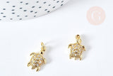Pendentif tortue laiton doré zircon 16mm, x1 (G8587)