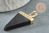 Pendentif triangle agate noire, fournitures créatives, pendentif pierre, support doré,création bijoux, pierre naturelle, 33mm, x1 (G1657)