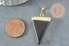 Pendentif triangle agate noire, fournitures créatives, pendentif pierre, support doré,création bijoux, pierre naturelle, 33mm, x1 (G1657)