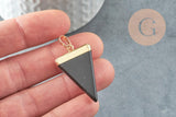 Pendentif triangle agate noire, fournitures créatives, pendentif pierre, support doré,création bijoux, pierre naturelle, 33mm, x1 (G1657)