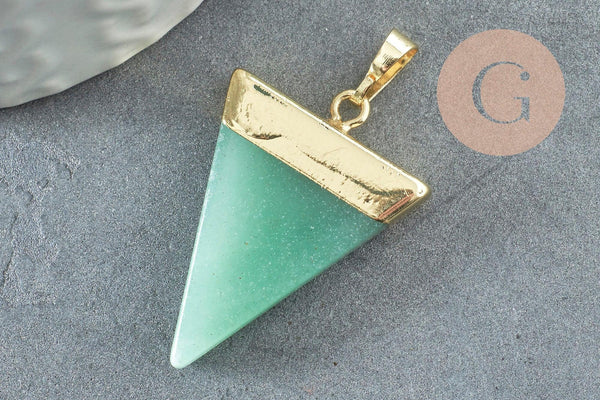 Pendentif triangle aventurine verte naturelle laiton doré 33mm, x1 (G1744)