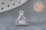 Pendentif triangle cristal zircon zamac argenté 11mm, x4(G0290)