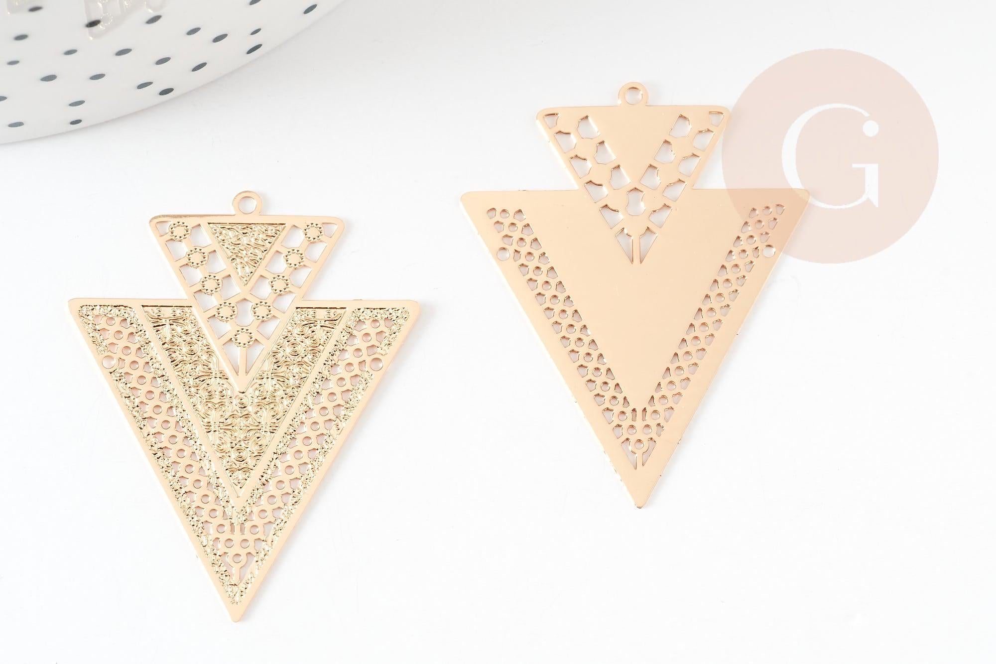 Pendentif triangle ethnique laiton dore 40mm,breloque sans nickel pour création bijoux x1 (G9271)