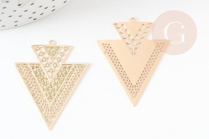 Pendentif triangle ethnique laiton dore 40mm,breloque sans nickel pour création bijoux x1 (G9271)
