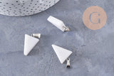 Pendentif triangle jade naturel blanc acier inoxydable platine 24mm, x1 (G10059)