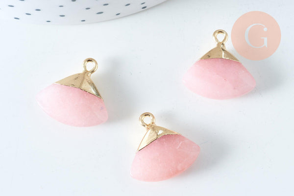 Pendentif triangle jade rose facettes 20mm,pendentif bijoux, pendentif pierre, jade naturel,jade bleu,pendentif jade, x1, G3065