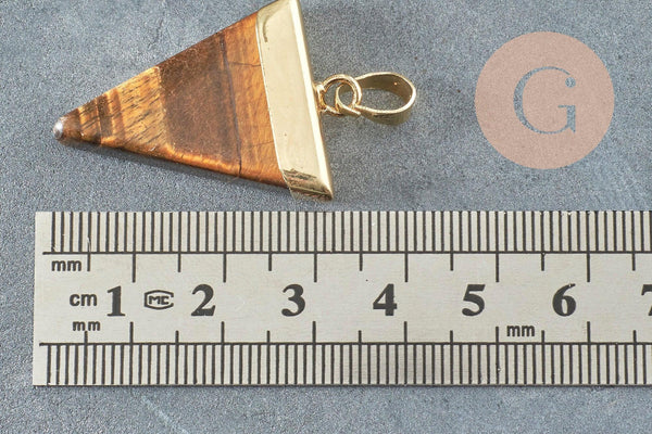 Pendentif triangle oeil de tigre naturel laiton doré 30-40mm, x1 (G5213)