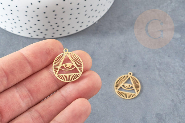 Pendentif triangle oeil protecteur acier 201 inoxydable dore 22mm, x1 (G4607)