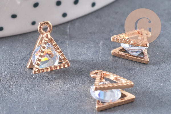 Pendentif triangle or rose cristal zircon 11mm, x4 (G0681)