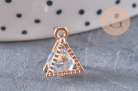 Pendentif triangle or rose cristal zircon 11mm, x4 (G0681)