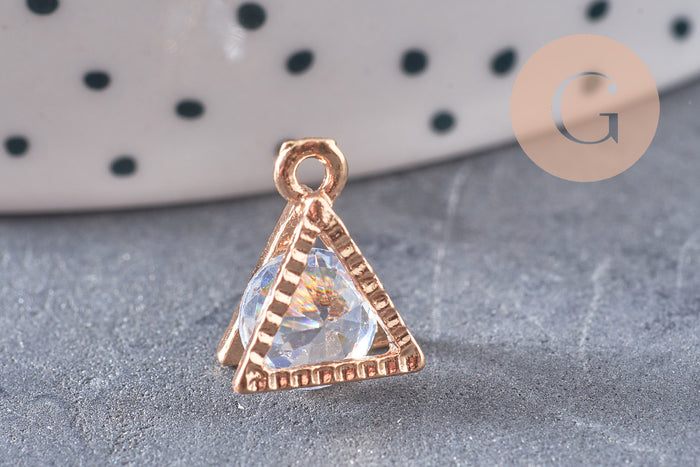 Pendentif triangle or rose cristal zircon 11mm, x4 (G0681)