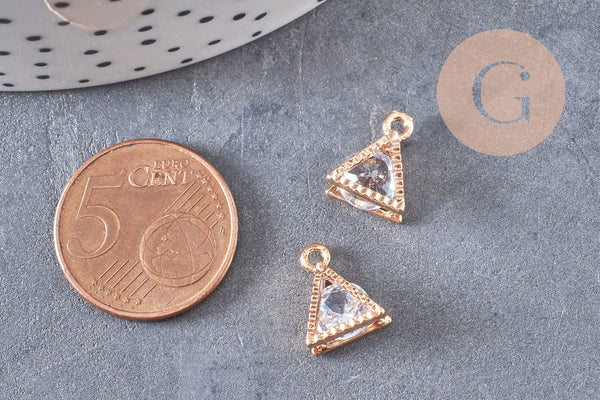 Pendentif triangle or rose cristal zircon 11mm, x4 (G0681)