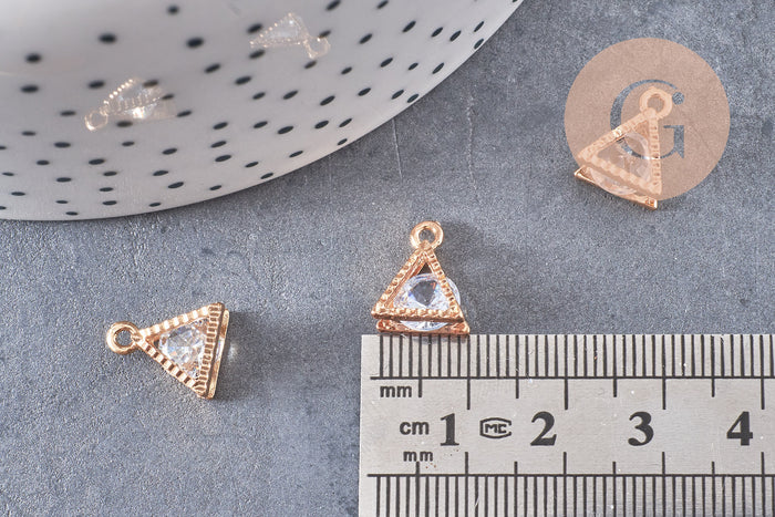 Pendentif triangle or rose cristal zircon 11mm, x4 (G0681)