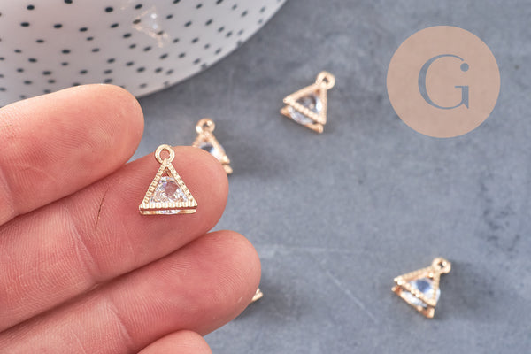 Pendentif triangle or rose cristal zircon 11mm, x4 (G0681)