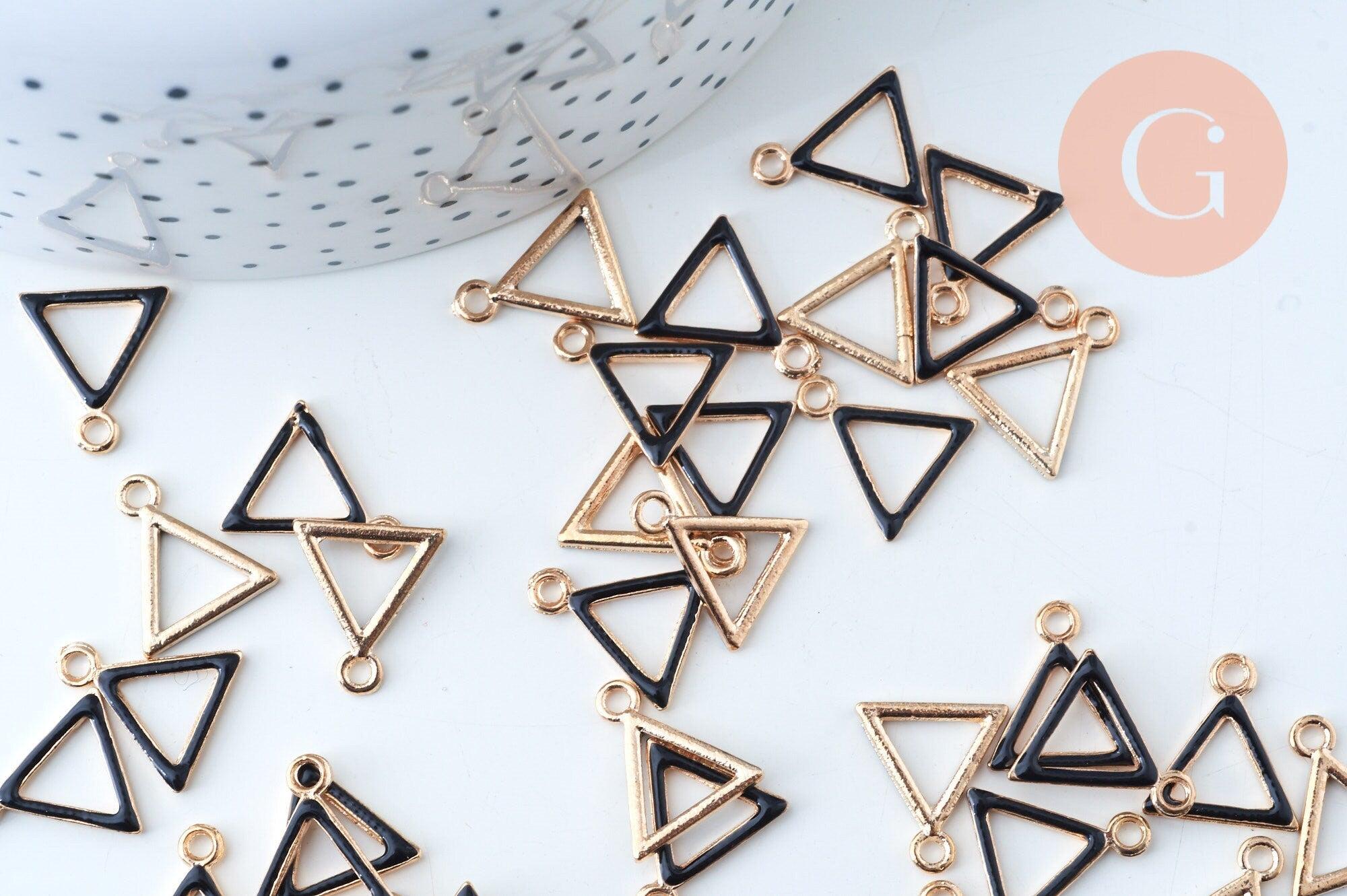 Pendentif triangle zamac doré émail noir 15mm,pendentif doré pour création de bijoux, x5 G6086