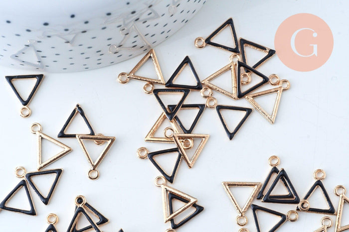 Pendentif triangle zamac doré émail noir 15mm,pendentif doré pour création de bijoux, x5 G6086