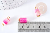 Pendentif tube agate naturelle rayée teintée en rose fer doré 18mm,pendentif pierre naturelle, x1 (G8641)