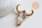 Pendentif verre tête de vache fer doré 40x60mm, x1 (G6384)