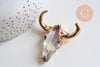 Pendentif verre tête de vache fer doré 40x60mm, x1 (G6384)