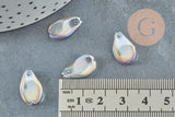 Pendentif verre transparent irisé goutte,pendentif verre, 16mm,x10 (G4145)