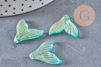 Pendentif verre turquoise queue de poisson 19x19.5mm, x10 (G6290)