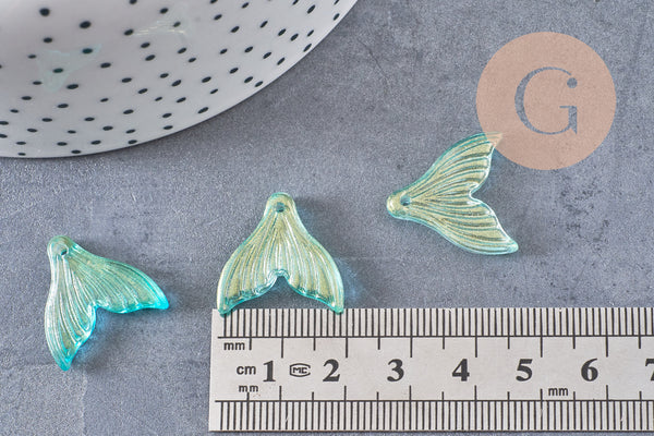 Pendentif verre turquoise queue de poisson 19x19.5mm, x10 (G6290)