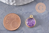 Pendentif visage de lune améthyste naturel argent 925 doré 18K 19mm,pendentif amulette pierre naturelle x1 (G9874)