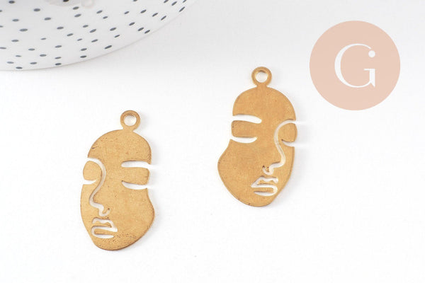 Pendentif visage laiton brut, fournitures pour bijoux, laiton brut,pendentif minimaliste ,bijoux moderne, x1 33.5mm-G1224