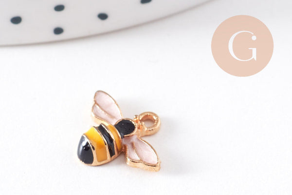 Pendentif zamac doré abeille émaillée,thème nature et insectes, pendentif pour création de bijoux,12mm, x2 (G5470)