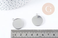 Pendentifs Support cabochon rond acier 304 inoxydable platine 25mm, x1 (G8939)