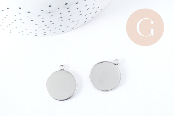 Pendentifs Support cabochon rond acier 304 inoxydable platine 25mm, x1 (G8939)