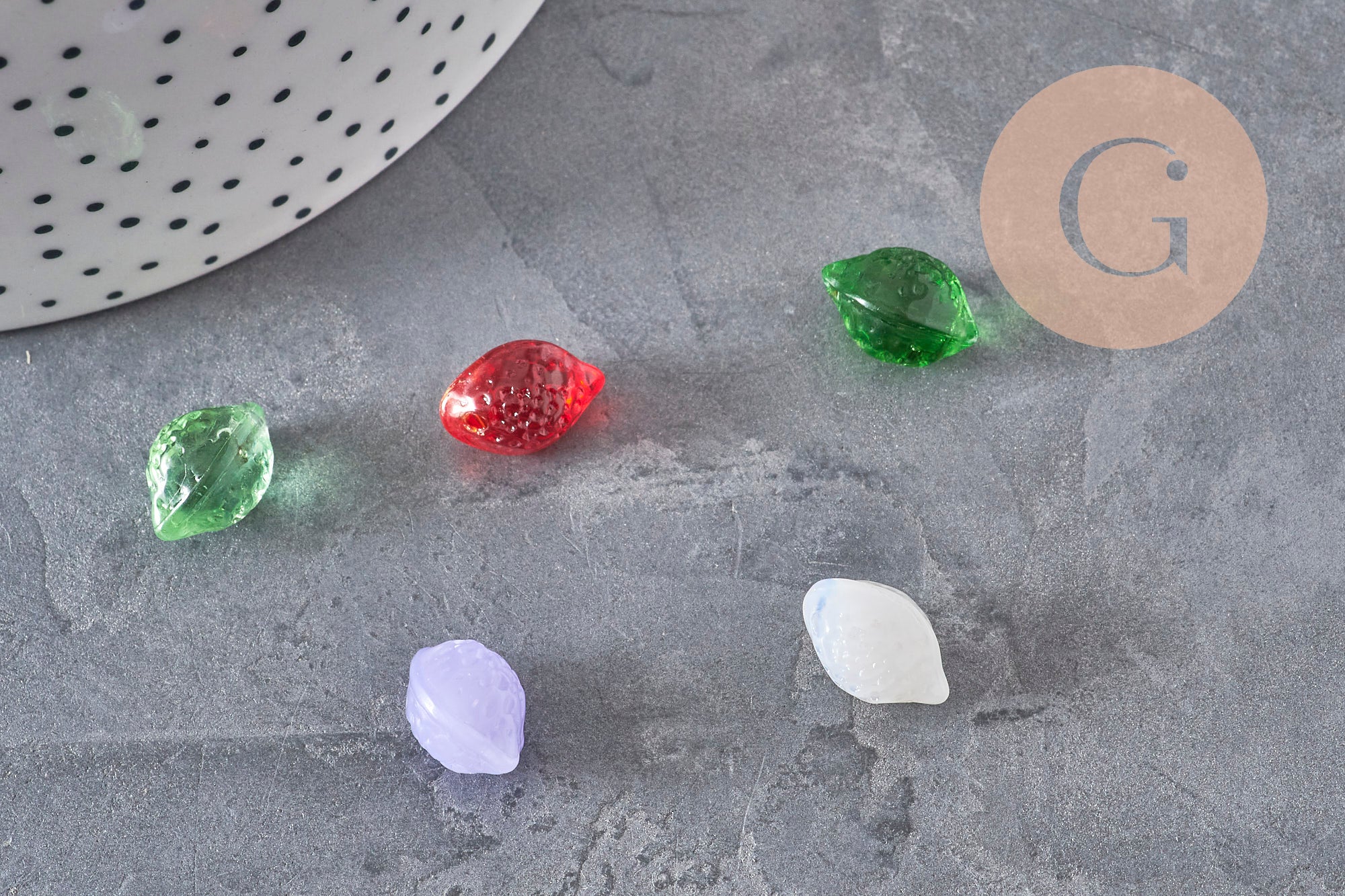 Pendentifs citrons fruits en verre 14mm, x5 (G11320)