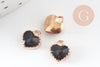 Pendentifs doré cœur émail noir, pendentif coeur, métal doré, pendentif amour, 8mm, x10 G1883