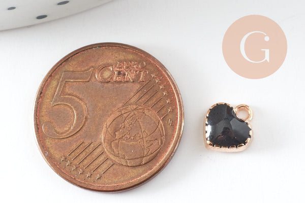 Pendentifs doré cœur émail noir, pendentif coeur, métal doré, pendentif amour, 8mm, x10 G1883