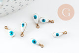 Pendentifs doré goutte émail blanc, mauvais oeil, laiton doré, pendentif chance,création bijoux,9mm, x10 G3330