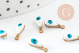Pendentifs doré goutte émail blanc, mauvais oeil, laiton doré, pendentif chance,création bijoux,9mm, x10 G3330
