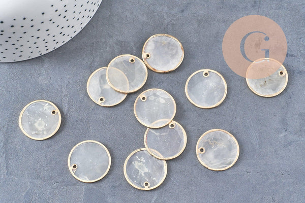 Pendentifs dorés ronds coquillages en nacre naturelle blanche 25mm x2 (G2434)