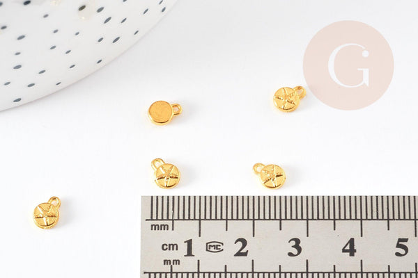 Pendentifs médailles rondes doré étoile de mer 6.5mm, x1 / x5 / x10 (G1025)