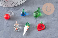 Pendentifs mélangés fruits en verre tchèque 17-36mm, x5 (G4507)