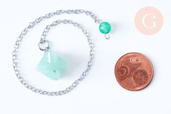 Pendule radiesthésie Etoile Merkaba aventurine chaine argent, pendule magnétisme, litotherapie,création bijoux,23cm, x1 G5536