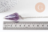 Pendule radiesthésie améthyste naturel chaine argentée, pendule magnétisme, litotherapie,création bijoux,23cm, x1 (G6737)