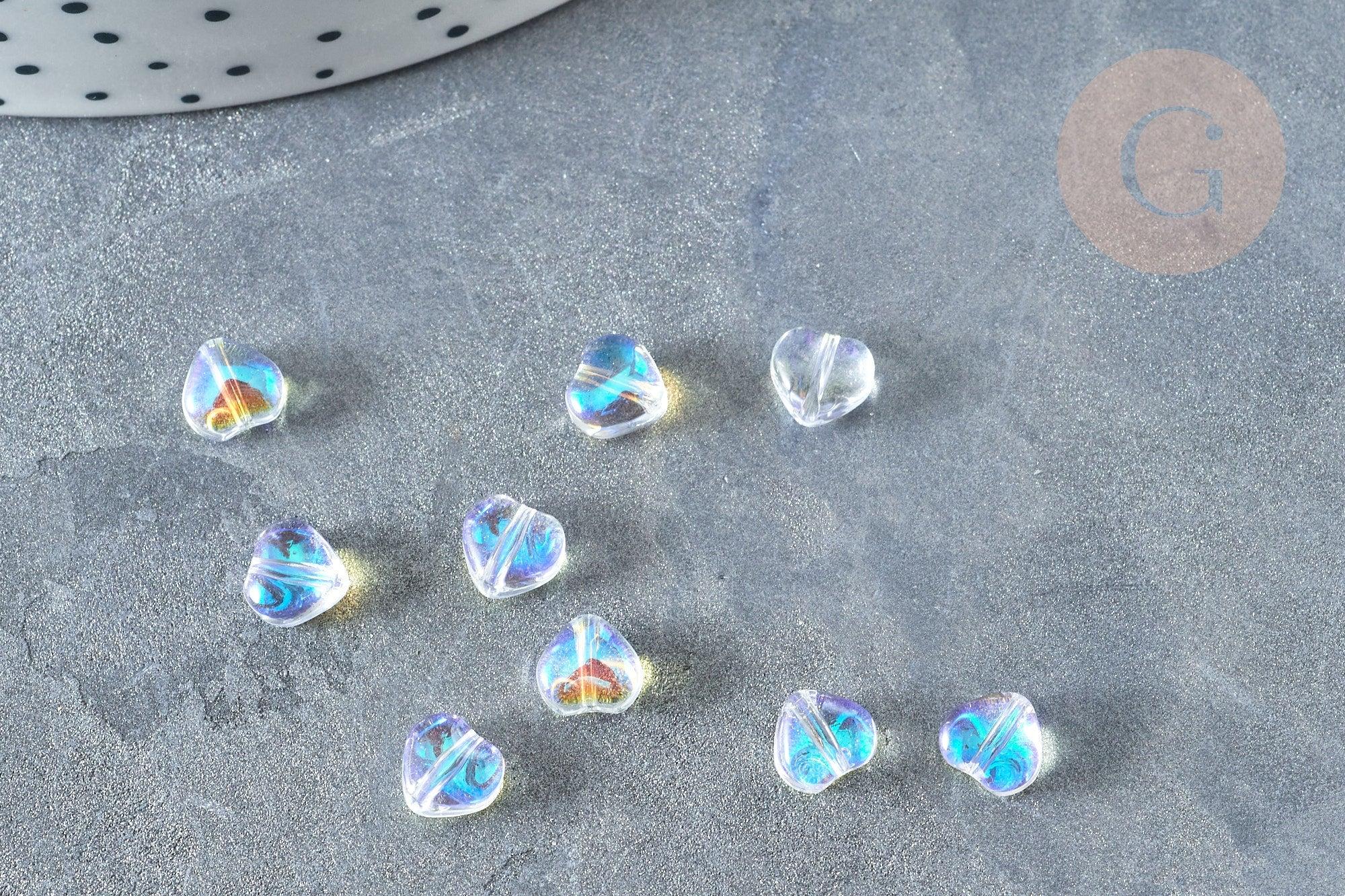 Perle Coeur verre bleu blanc transparent 6mm, des perles en verre, x10 (G8040)