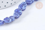 Perle Porcelaine Cœur bleu foncé irisé 15.7mm, x1 fil de 36cm (G7444)