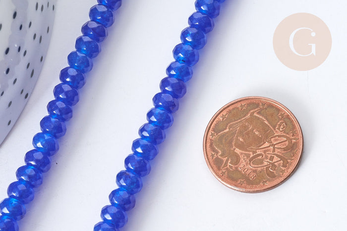 Perle Rondelle Jade de Malaisie teinté facettée bleu roi 6x4mm, création bijoux pierre, le fil de 37.5cm (G7872)