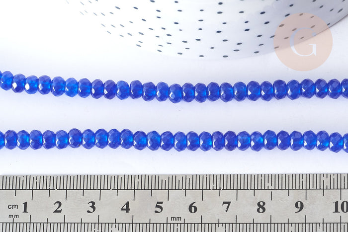 Perle Rondelle Jade de Malaisie teinté facettée bleu roi 6x4mm, création bijoux pierre, le fil de 37.5cm (G7872)